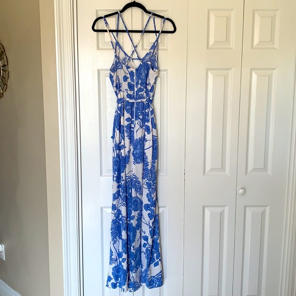 My Michelle Blue and White Linen Jumpsuit - Picture 7 of 9